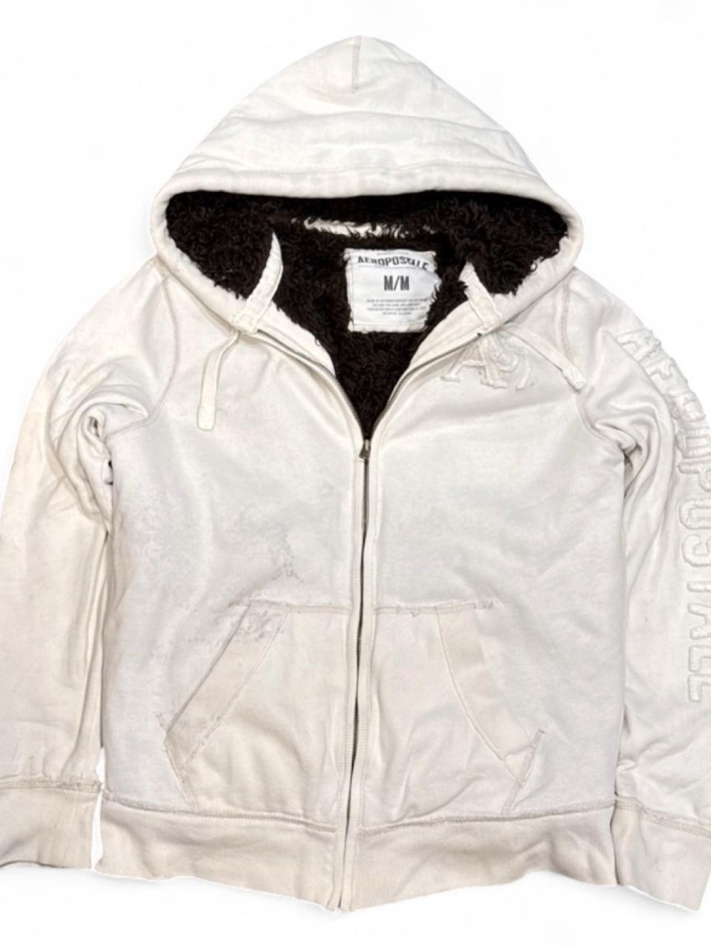 Y2K Aeropostale Faux Fur Lined Distressed Zip Up Hoodie